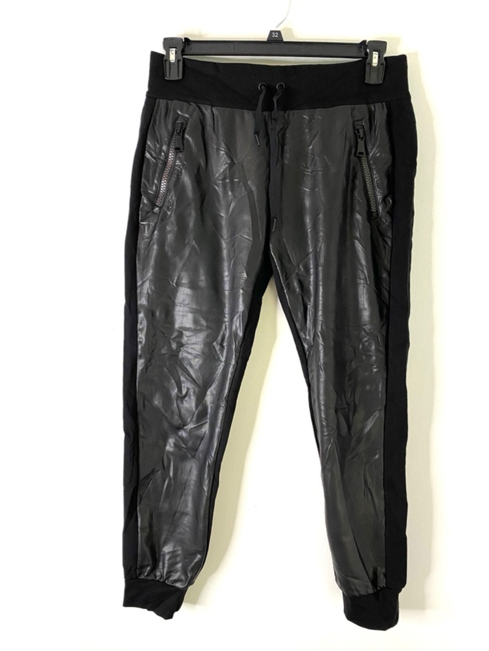 Alp N Rock Faux Leather Front Jogger Pants Black Hybrid Athleisure Drawstring